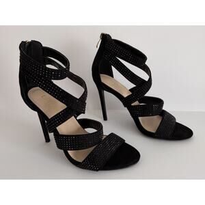 LILIANA Black Rhinestone Strappy Heels Women’s 4" Stiletto Sandals Size 8